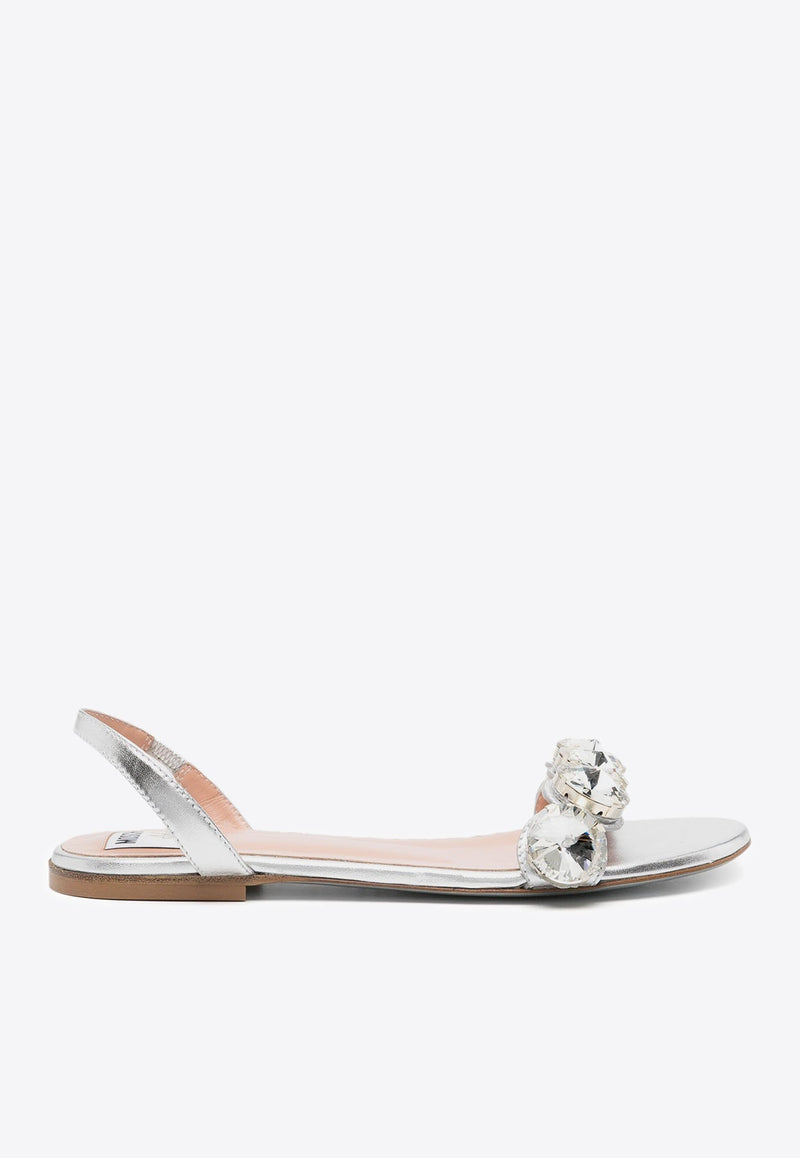 Crystal-Embellished Sandals in Metallic Leather