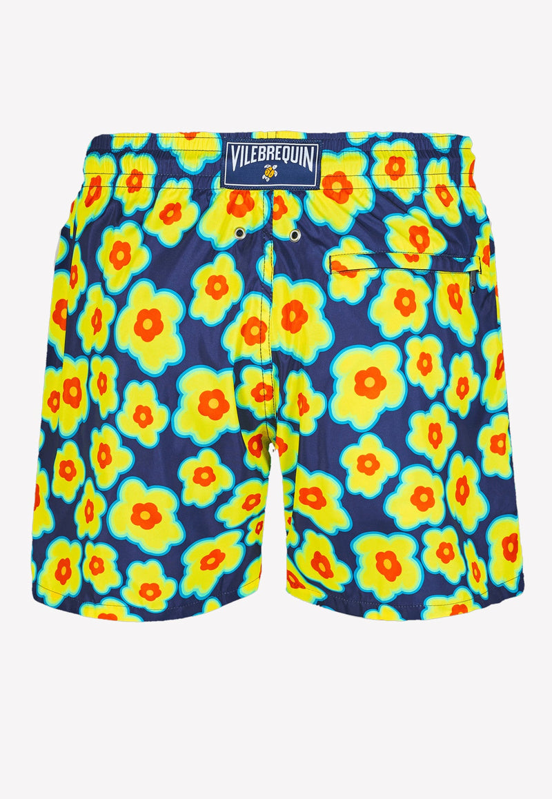 Mahina 1981 Flower Turtles Print Nylon Swim Shorts