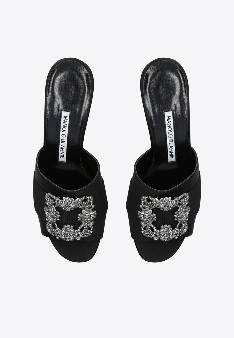 Martanew 50 Crystal Buckle Satin Mules