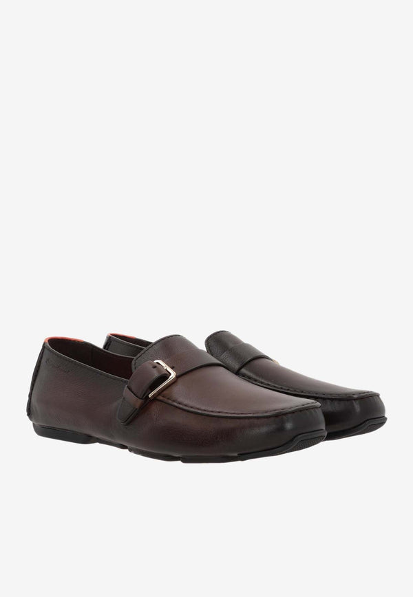 Smooth Leather Loafers with Buckle