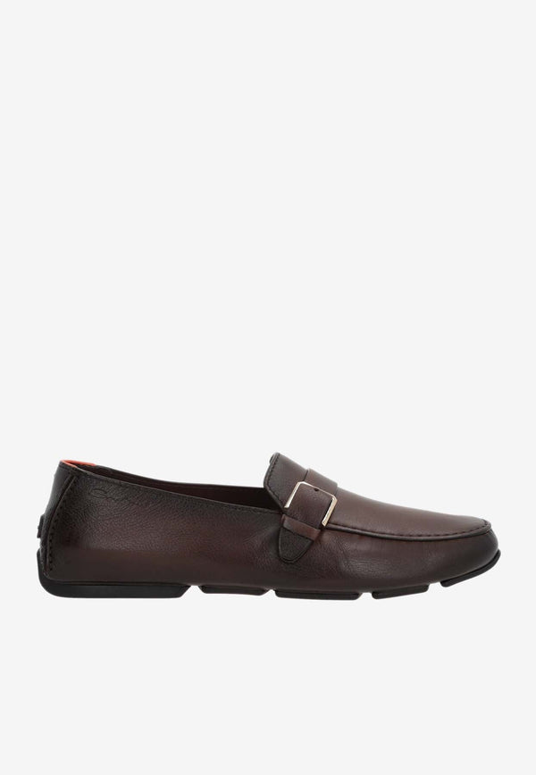 Smooth Leather Loafers with Buckle