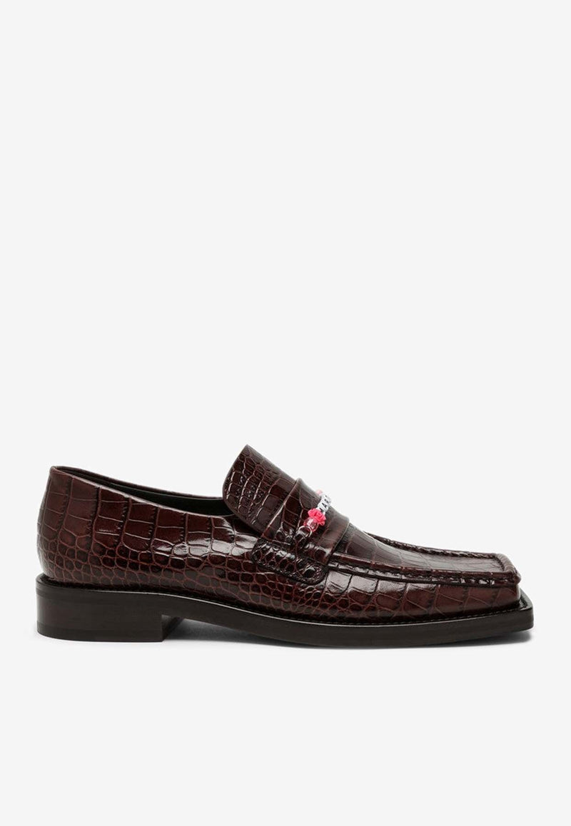 Beaded Loafers in Croc-Embossed Leather