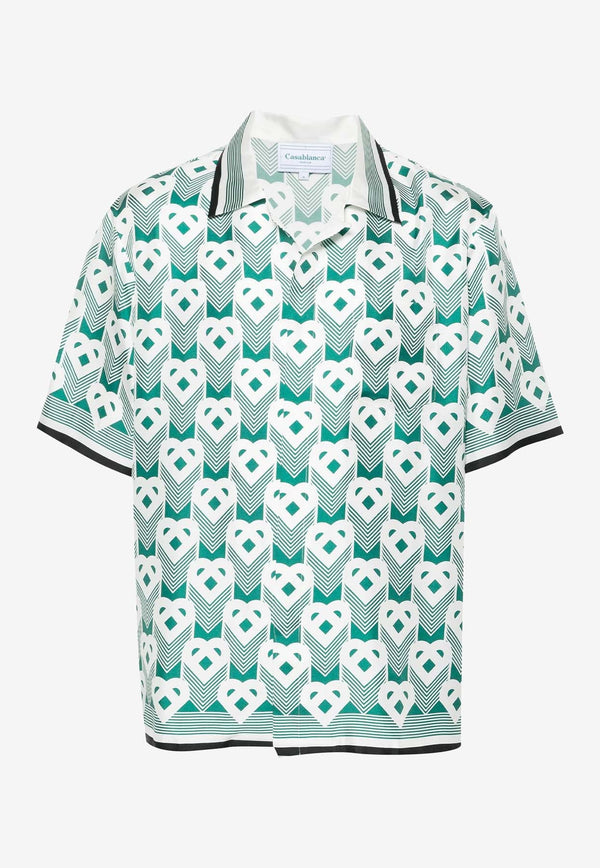 Heart Monogram Silk Bowling Shirt