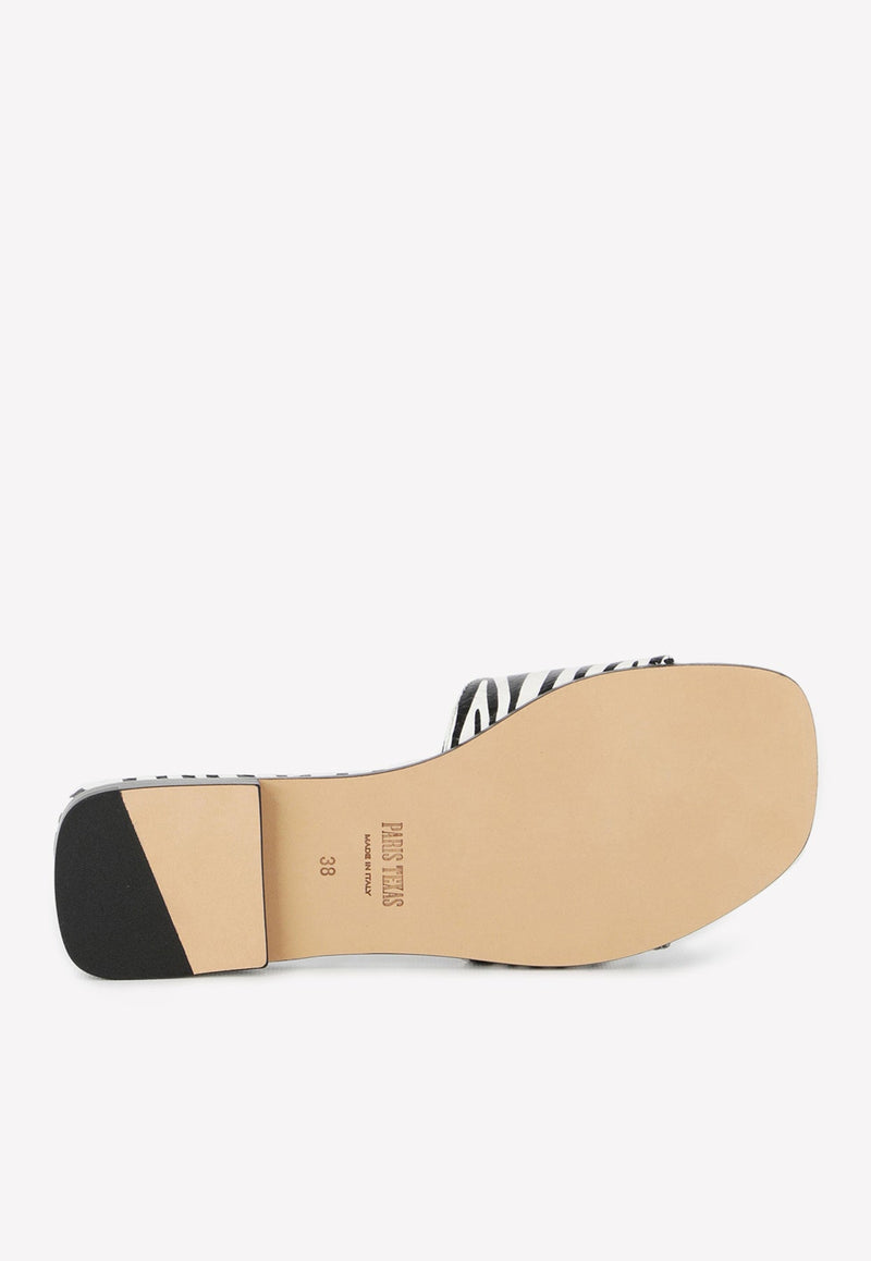 Zebra Print Leather Flat Sandals