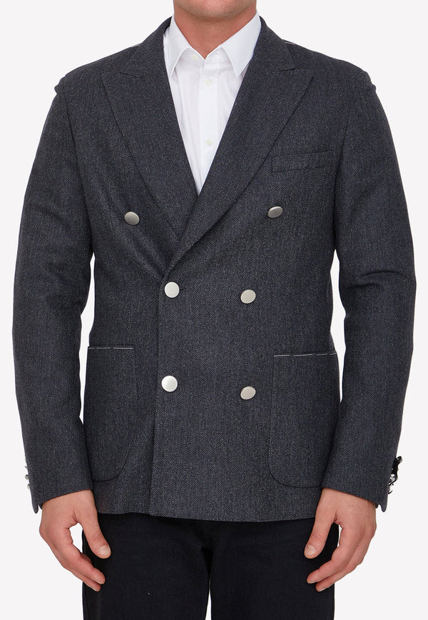 Peak-Lapeled Double-Breasted Blazer]