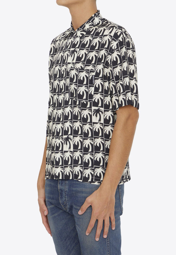 Dripping Palm Print Bowling Shirt