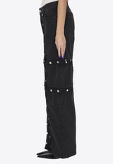 Snap-Detailed Wide-Leg Jeans