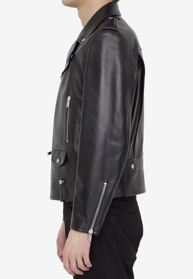 Motorcycle Plunged Leather Jacket