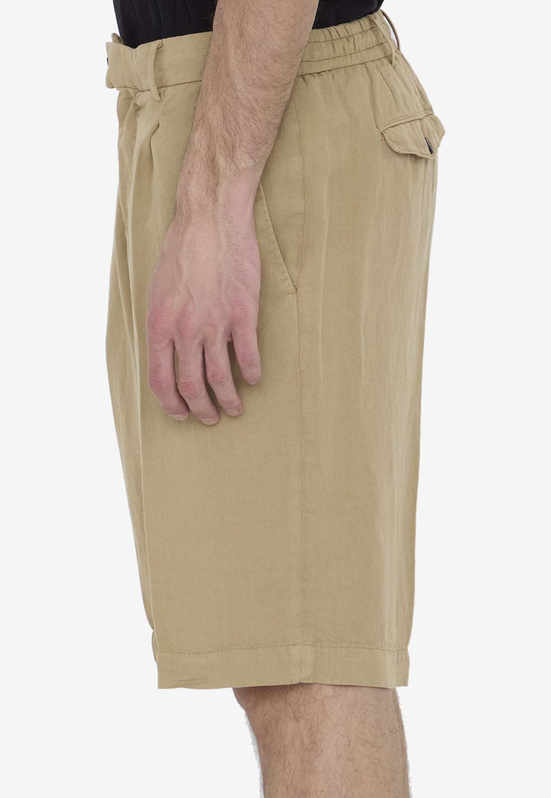 Elasticated Linen-Blend Bermuda Shorts