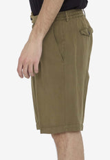 Elasticated Linen-Blend Bermuda Shorts