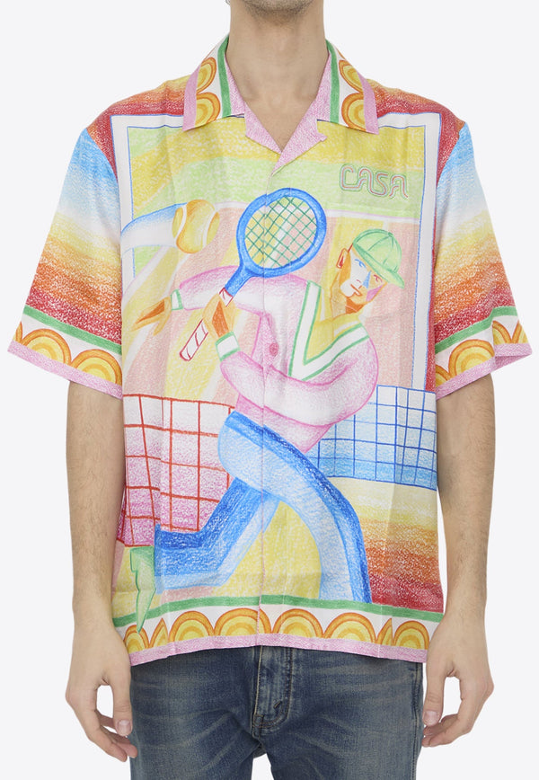 Crayon Tennis Player Bowling Shirt