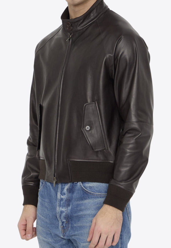 Leather Zip-Up Bomber Jacket