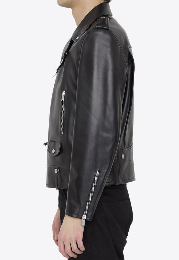 Leather Zip-Up Biker Jacket