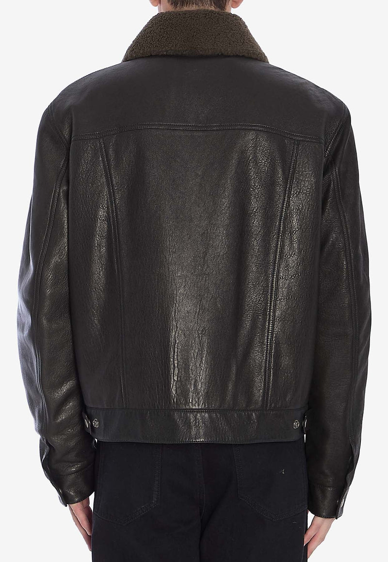 Shearling-Collar Leather Jacket