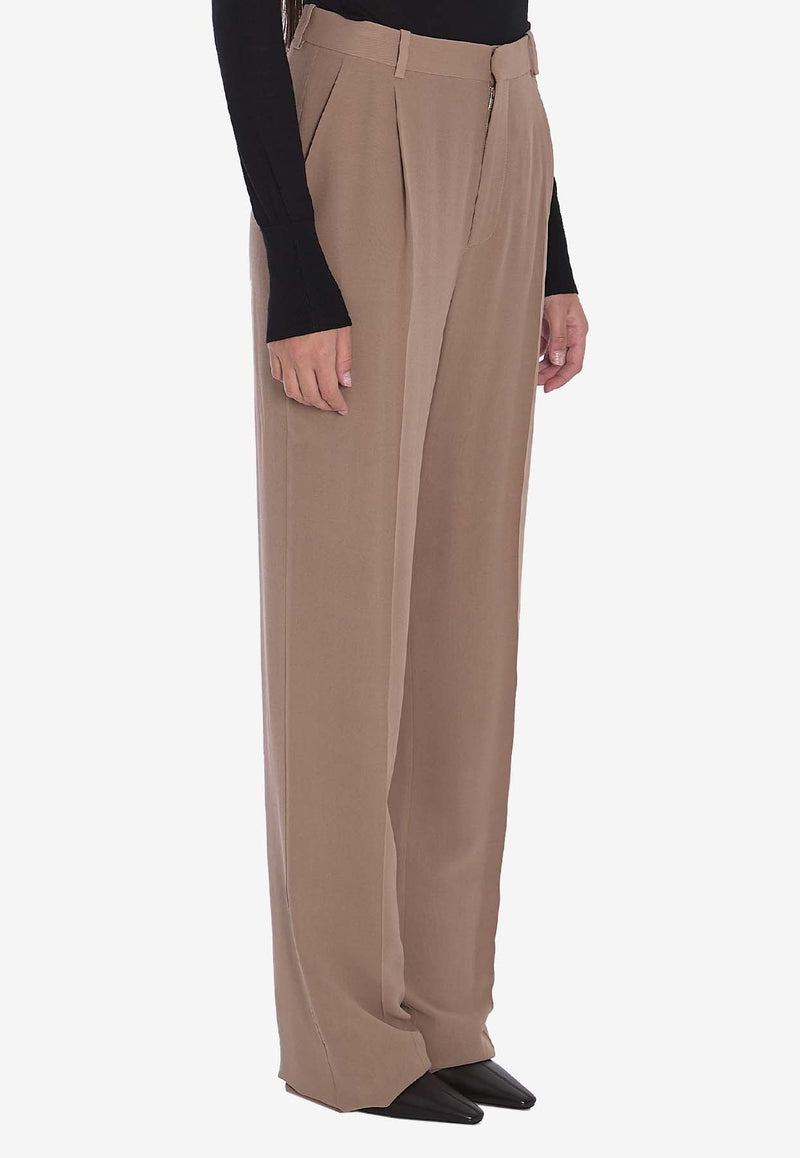 Straight-Leg Pleated Silk Pants