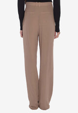 Straight-Leg Pleated Silk Pants