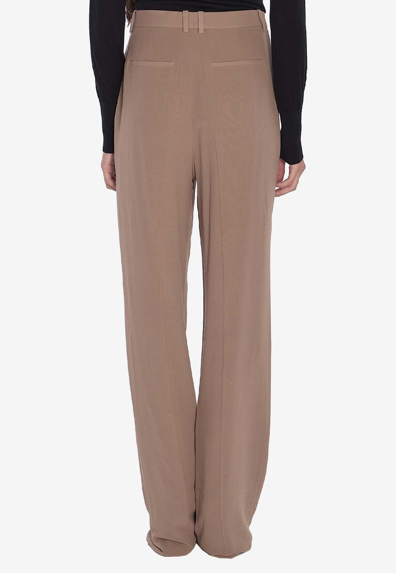 Straight-Leg Pleated Silk Pants