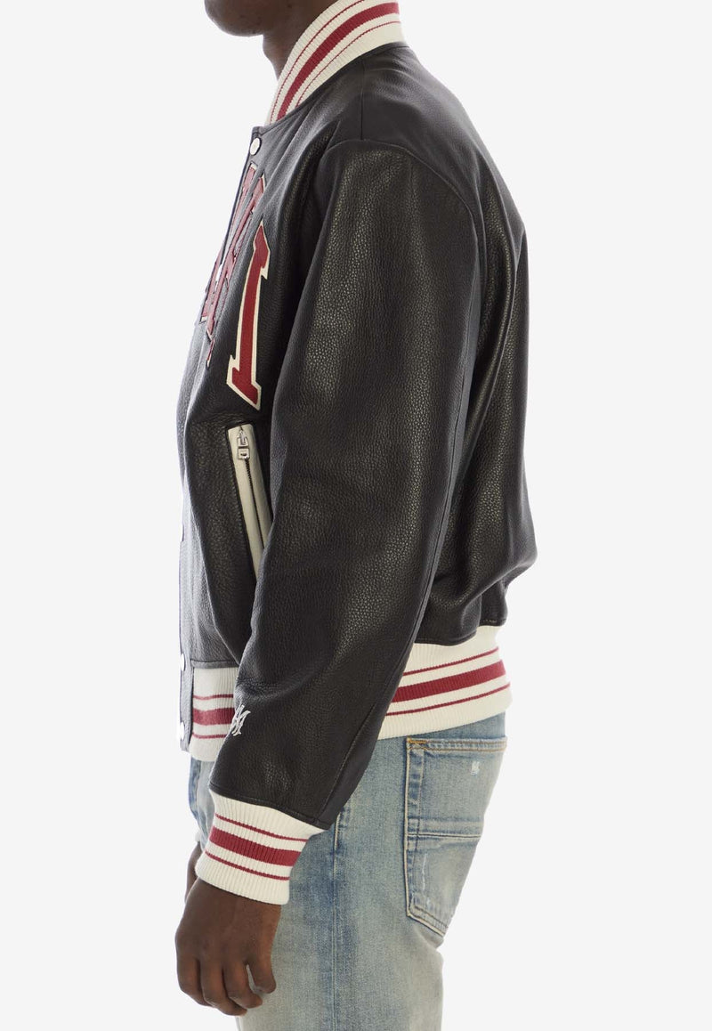 Logo Appliqué Leather Bomber Jacket