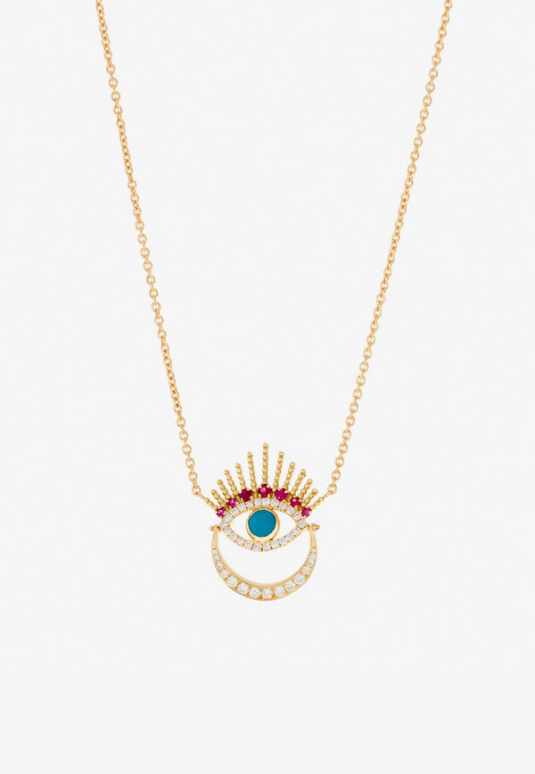 Written In The Stars Collection Serene Night - Moon Evil Eye Diamond Necklace in 18-karat Yellow Gold
