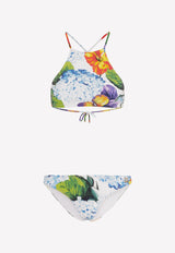 Halterneck Hydrangea Print Bikini