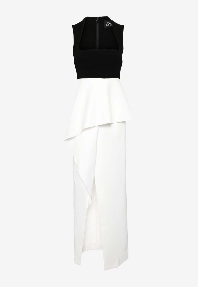 Ally Two-Tone Draped Maxi Dress