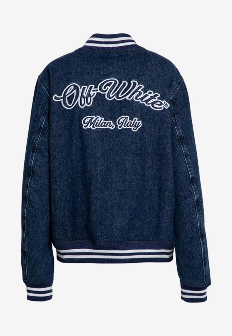 Embroidered Logo Denim Bomber Jacket