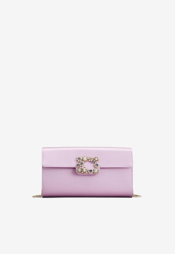 Floral Crystal-Embellished Satin Clutch