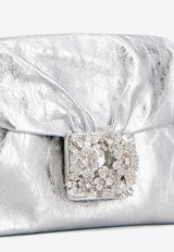 Mini Drape Bouquet Crystal Buckle Clutch in Metallic Leather