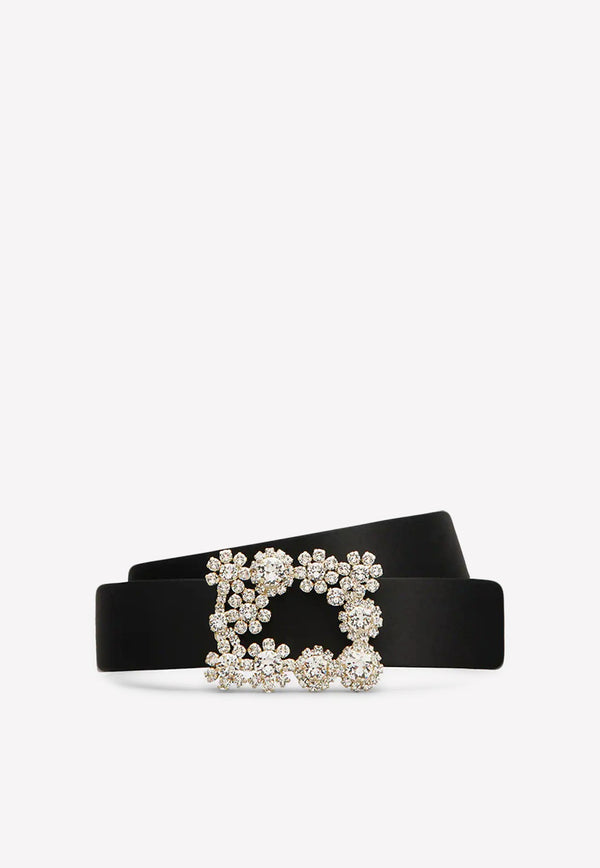 Floral Crystal Buckle Belt in Satin