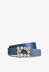 Floral Crystal Buckle Belt in Satin