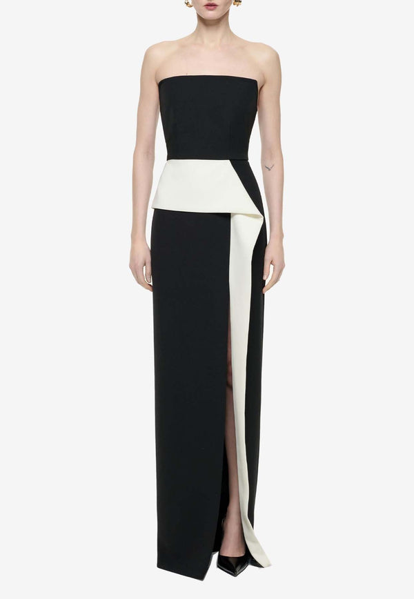 Strapless Two-Tone Maxi Crepe Dress