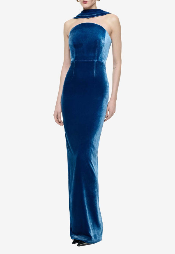 Strapless Velvet Sash Gown