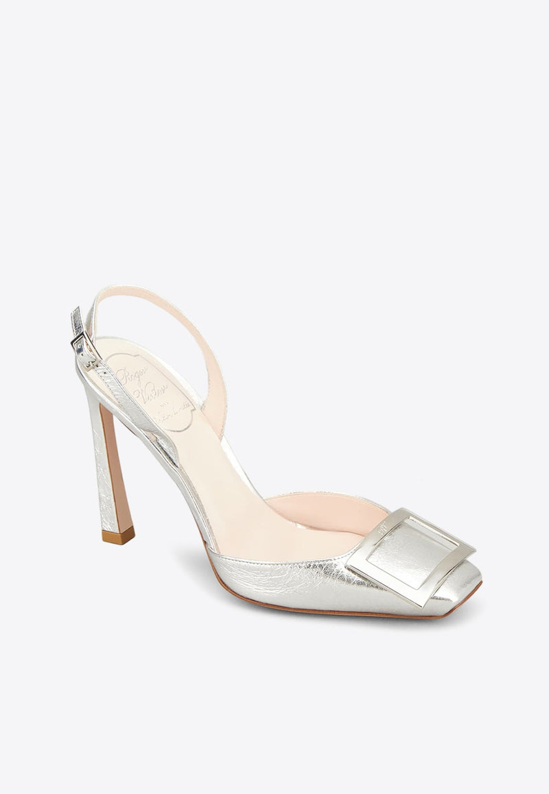 Trompette 100 Metal Buckle Slingback Pumps in Leather