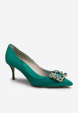 65 Flower Strass Buckle Pumps in Satin