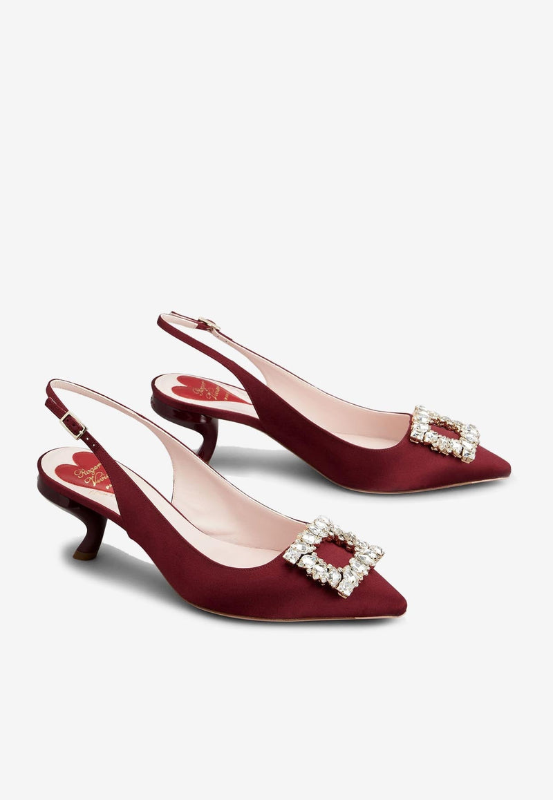 55 Virgule Crystal Buckle Slingback Pumps in Satin