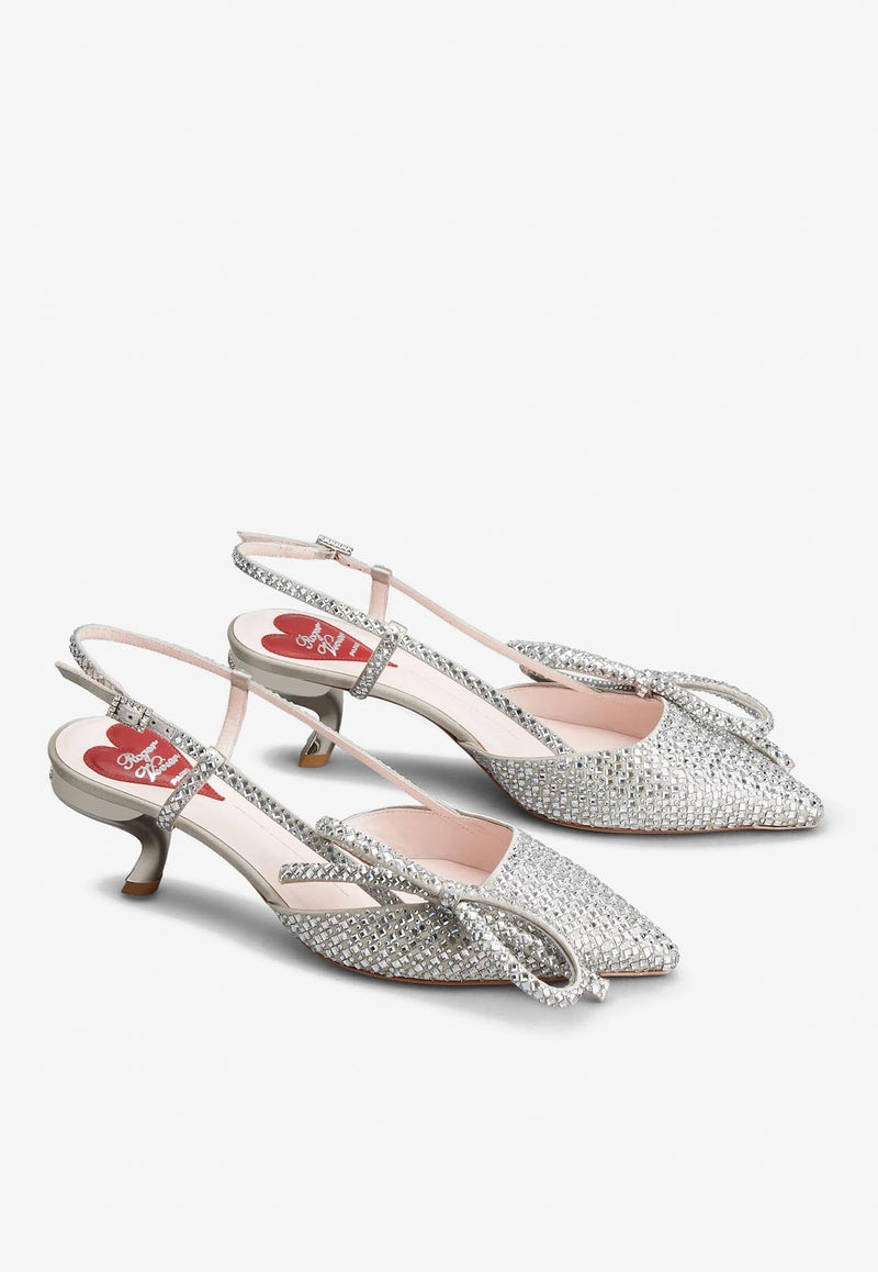 Virgule 55 Bow Crystal Embellished Slingback Pumps