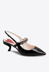 Virgule 55 Flower Slingback Pumps in Patent Leather