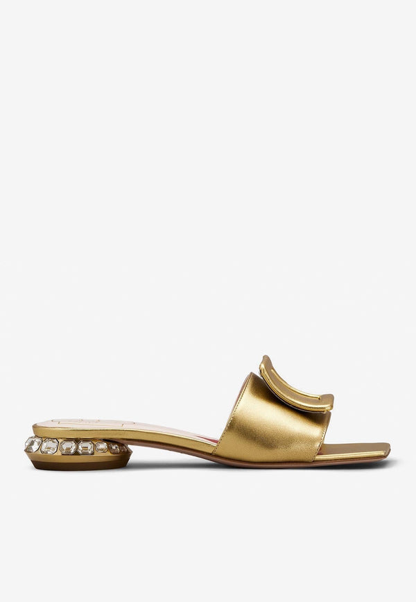 Crystal Embellished Mules in Metallic Nappa  Leather