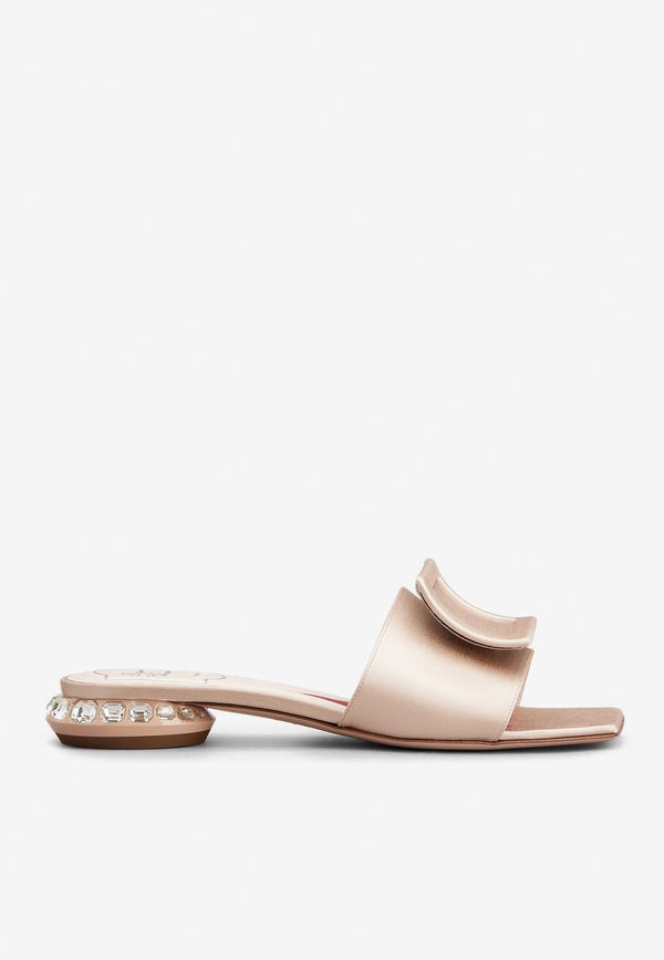 Crystal Embellished Mules in Satin