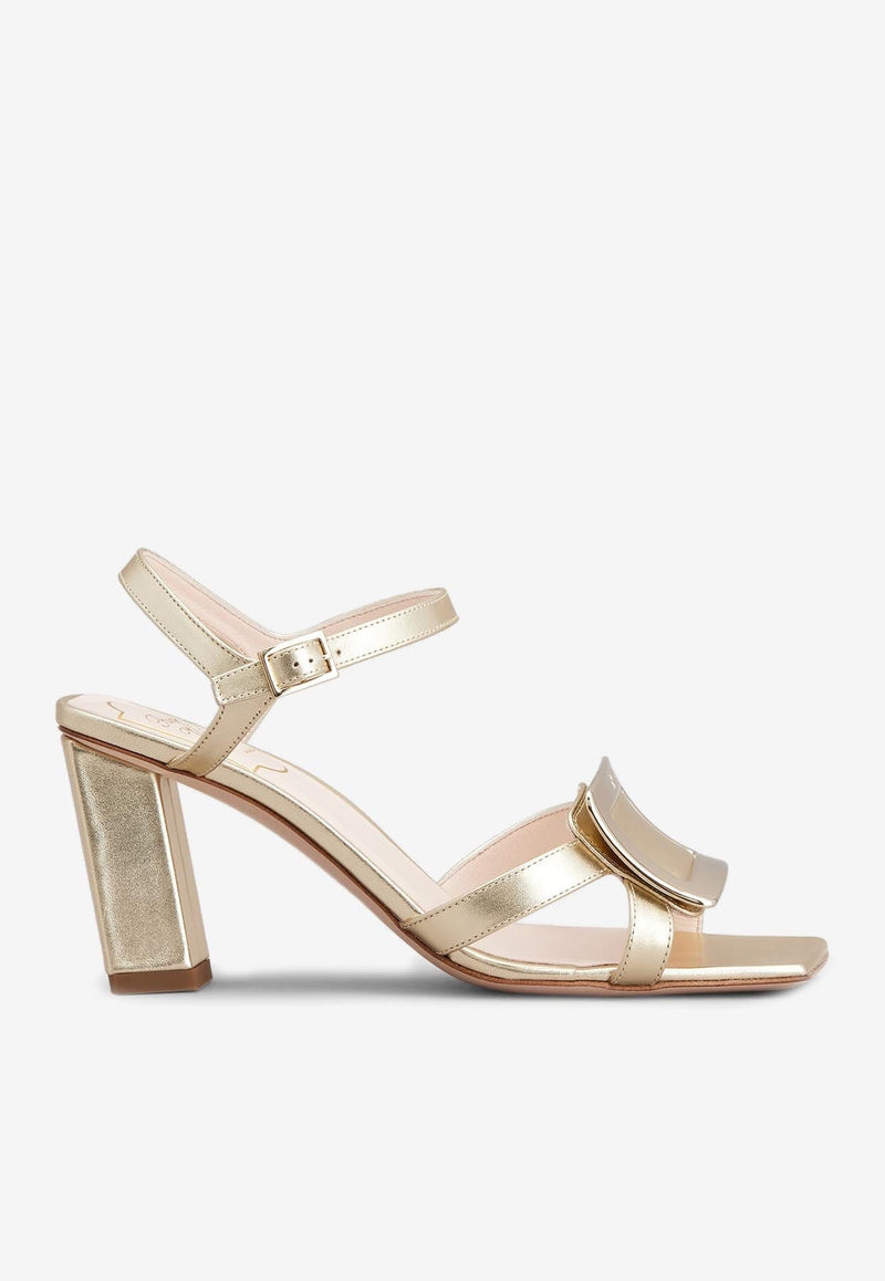 Belle Vivier 75 Metal Buckle Sandals in Metallic Nappa Leather