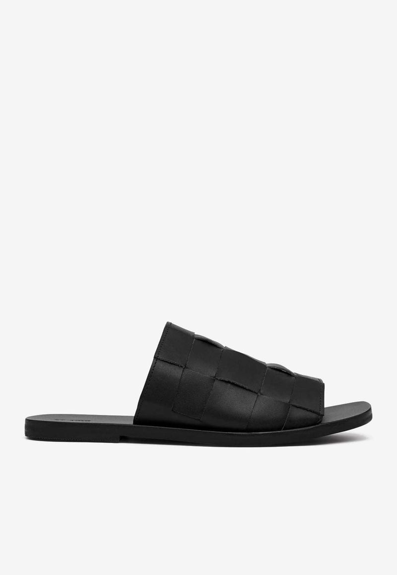 Woven Leather Flat Slides