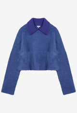 Brushed Mohair-Blend Polo Sweater