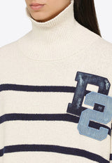 Logo Striped Turtleneck Sweater