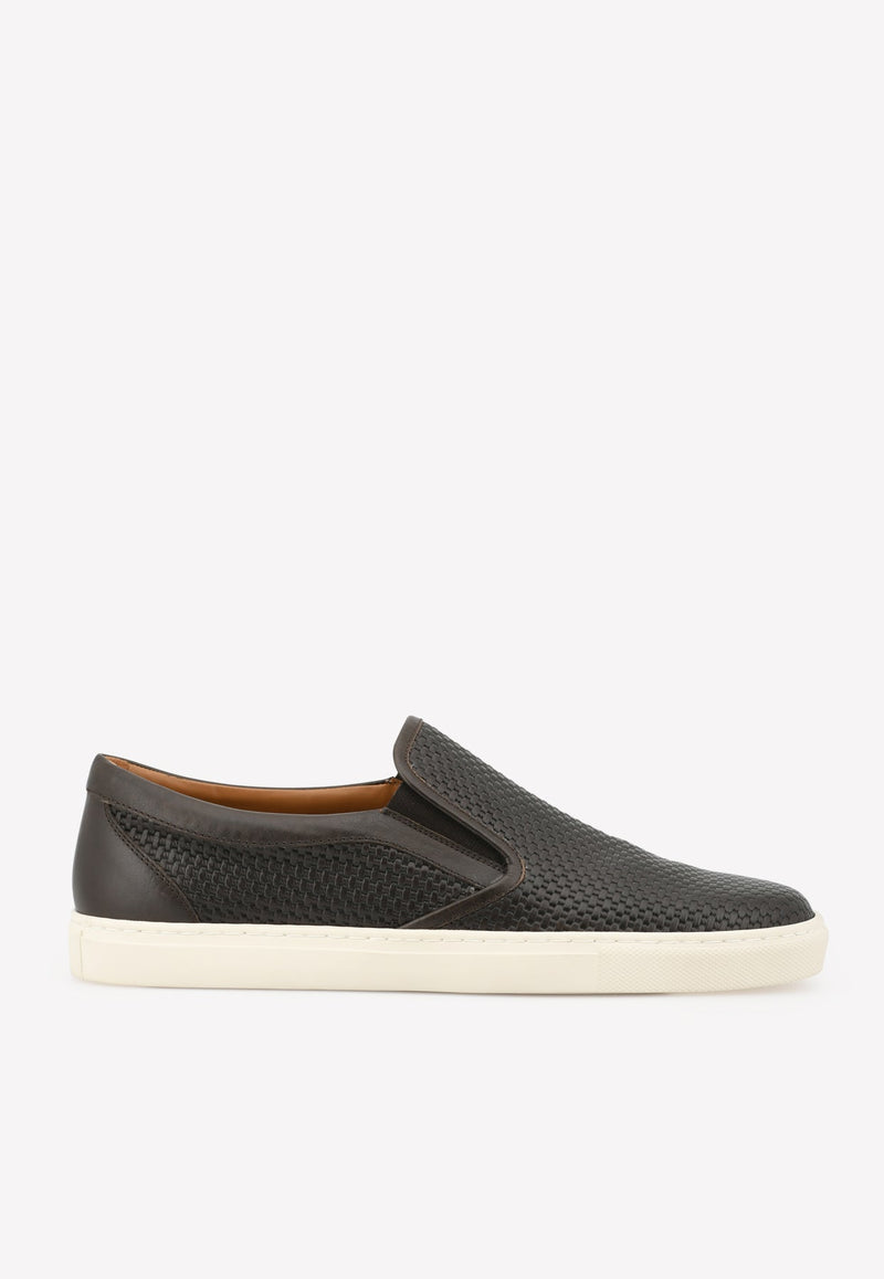 Slip-On Sneakers in Woven Leather