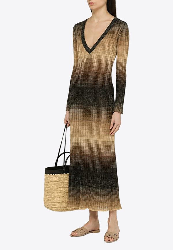 V-neck Gradient Knit Midi Dress