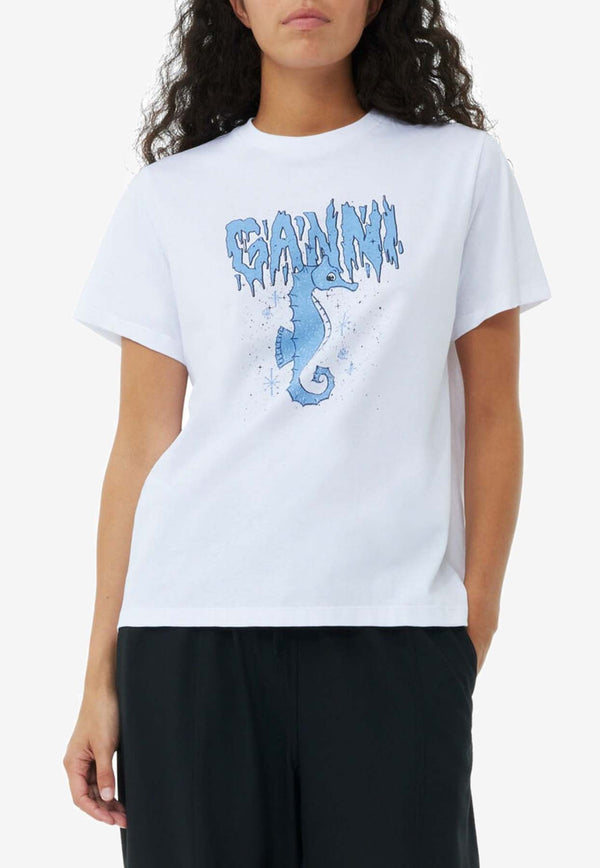 Seahorse Print Crewneck Logo T-shirt