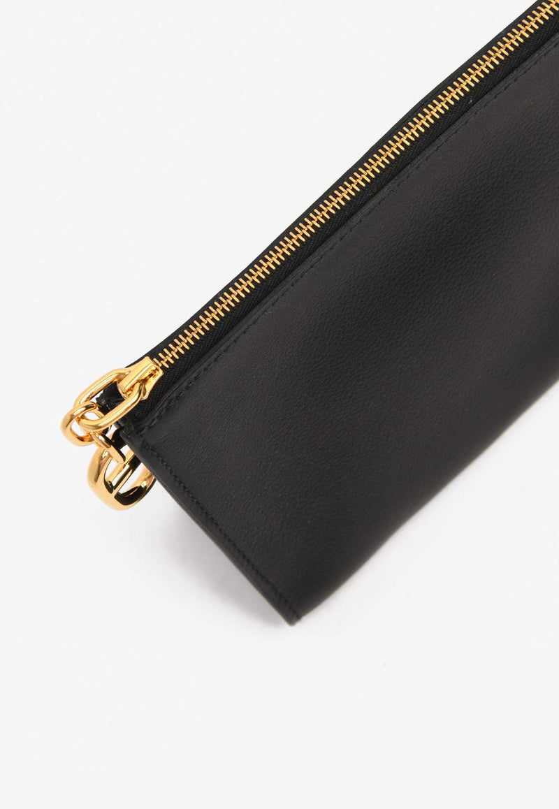 Zipengo PM Chaine d'Ancre Pouch in Noir Leather with Gold Hardware