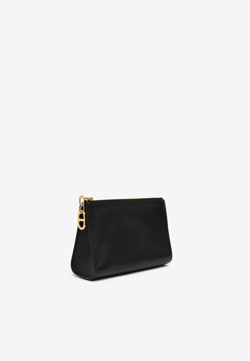 Zipengo PM Chaine d'Ancre Pouch in Noir Leather with Gold Hardware