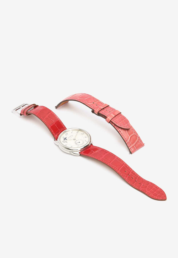 Large Arceau Petite Lune 38mm Watch in Shiny Red Alligator Single Tour Strap