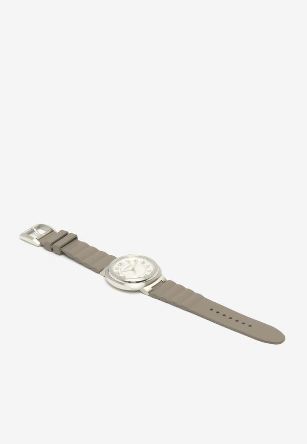 Large Hermès Cut 36mm Watch with Gris Etain Rubber Strap